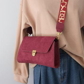 Faux Suede Lettering Strap Crossbody Bag