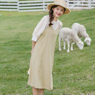 Set: Strappy A-line Dress + Elbow-sleeve Top