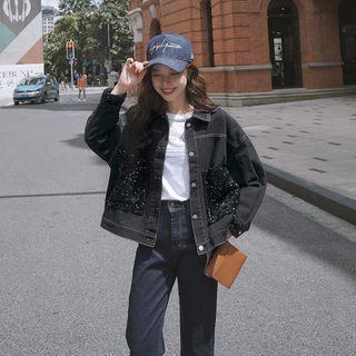 Sequined Denim Button-up Jacket