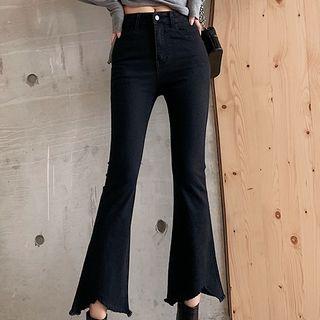 Plain High-waist Cropped Flare Jeans