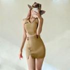 Sleeveless Cropped Polo Shirt / Mini Skirt