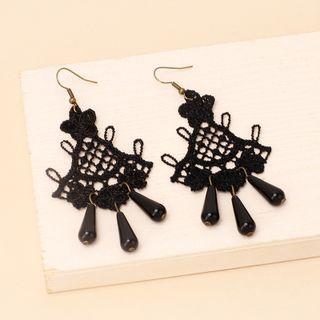 Lace Fringed Drop Earring 1 Pr - Black - One Size