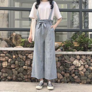 Plaid Ruffle Trim Jumper Pants