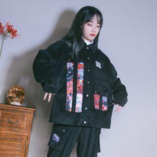 Print Single-breasted Corduroy Jacket