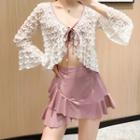 Set: Twisted Bikini + Swim Skirt + Lace Cover-up Jacket