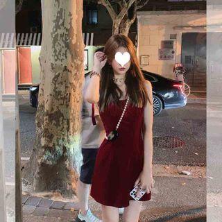 Tie-strap Velvet Mini Sheath Dress