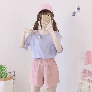 Cut Out Ruffled Short-sleeve T-shirt