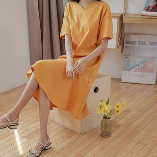 Colored Ruffle-hem Midi Shift Dress