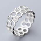 925 Sterling Silver Rhinestone Hexagon Ring Open Ring - 925 Sterling Silver - One Size