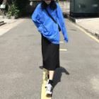 Long-sleeve T-shirt / Slit-side Midi Skirt