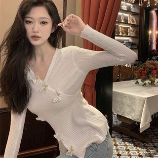 Asymmetrical Butterfly Applique Knit Top