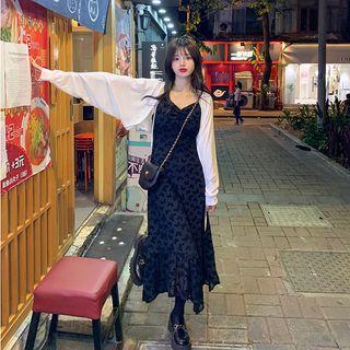 Spaghetti Strap Floral A-line Midi Dress / Cropped Cardigan