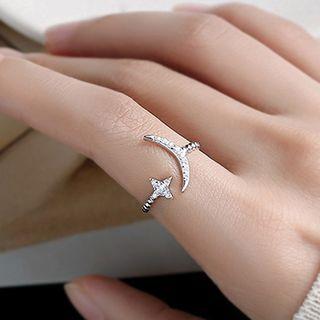 Alloy Moon & Star Open Ring 1 Piece - Silver - One Size