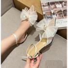 Pointed Mesh Bow Ankle Strap Stiletto Shoes