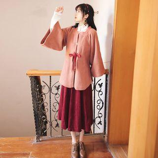 Square-neck Wide-sleeve Buttoned Jacket