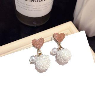 Pom Pom Heart Ear Stud 1 Pair - Gold - One Size
