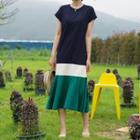 Ruffled Color-block Long Dress