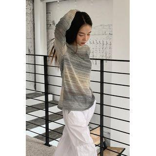 Long-sleeve Perforated Dyed Knit Top