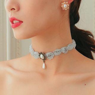 Faux Pearl Lace Choker White Faux Pearl - Light Gray - One Size