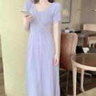 V-neck Mesh Panel A-line Dress