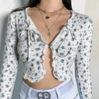 Floral Print Long-sleeve Cropped Top