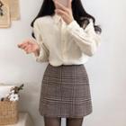 Plain Shirt / Plaid Mini A-line Skirt / Set