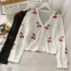 Cherry-embroidered Open-knit Cardigan