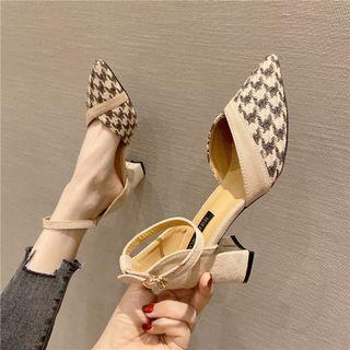 Houndstooth Ankle Strap Chunky Heel Sandals