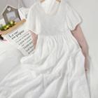 Lace Trim Short-sleeve Midi A-line Dress White - One Size