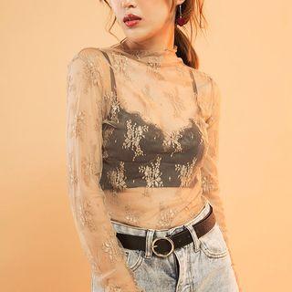 Set Of 2: Long-sleeve Lace Top