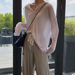 Hooded Long-sleeve Shirt / Crop Harem Pants