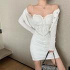Plain Cropped Cardigan / Spaghetti Strap Mini Dress