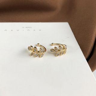 Rhinestone Leaf Cuff Ring 1 Pc - As Shown In Figure - One Size