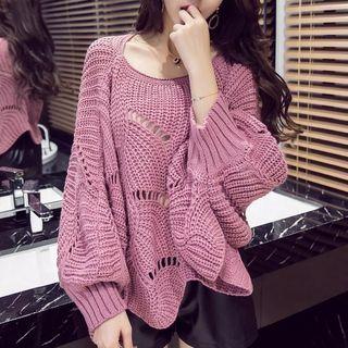Long-sleeve Ripped Knit Sweater