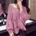 Long-sleeve Ripped Knit Sweater