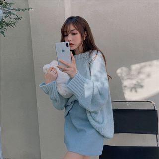 Plain Loose-fit Sweater / Woolen A-line Skirt