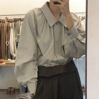 Long-sleeve Smocked Plain Blouse