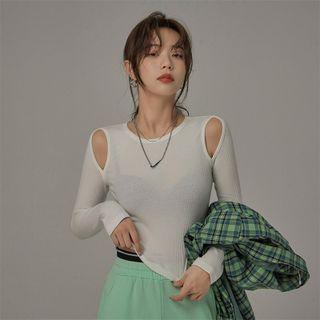 [no One Else] Cold-shoulder Ribbed Top
