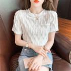 Short-sleeve Faux Pearl Trim Knit Top
