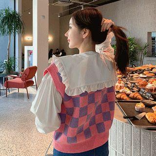 V-neck Check-back Knit Vest