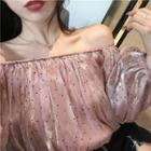 Dot Off-shoulder Long-sleeve Loose-fit Blouse