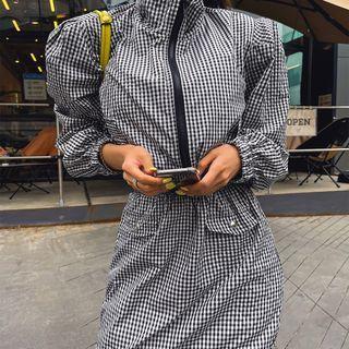 Flap Drawstring Gingham Miniskirt