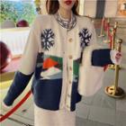 Long-sleeve Cartoon Printed Coat / High-waist Lace Skirt