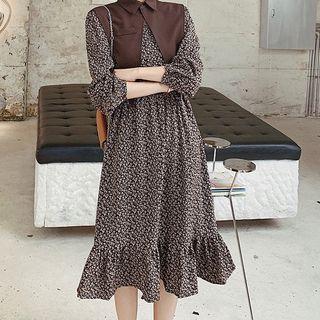 Detachable Lapel Shawl Small Floral Dress