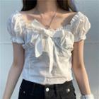 Bow Accent Short-sleeve Blouse White - One Size