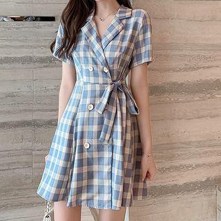 Short-sleeve Plaid Blazer Dress
