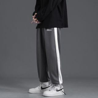 Drawstring-cuff Two-tone Straight-leg Sweatpants