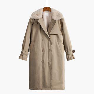 Fluffy Collar Double-breasted Coat