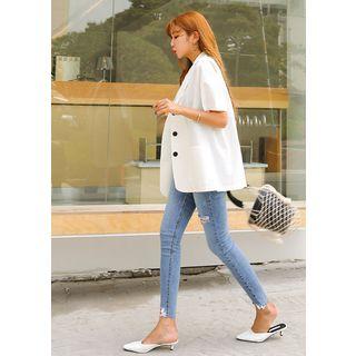 Plus Size - Short-sleeve Single-breasted Linen Jacket