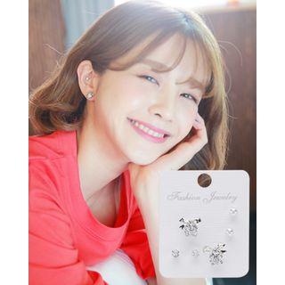 Ribbon / Rhinestone / Faux-pearl Ear Stud Set (6 Pcs)